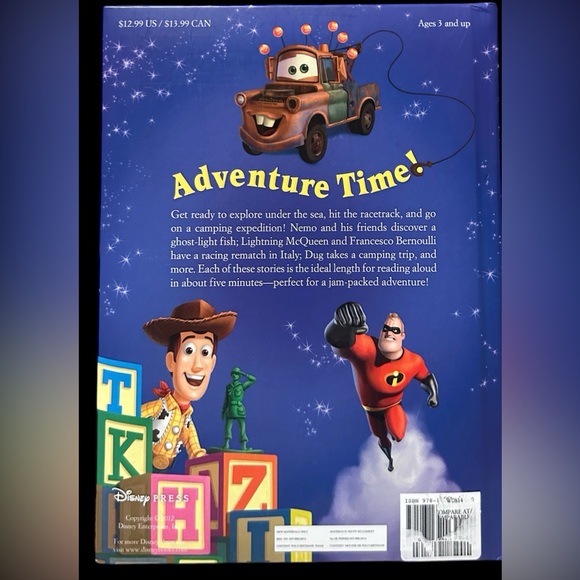 Disney Pixar 5 Minute stories hardcover book Monsters inc Incredibles Cars - Picture 2 of 7